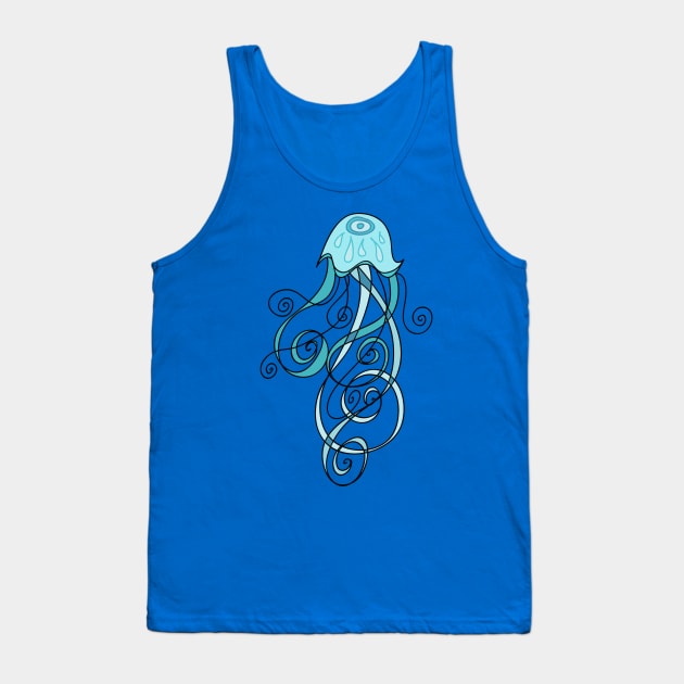 Abstract Blue Cartoon Jellyfish Tank Top by saradaboru